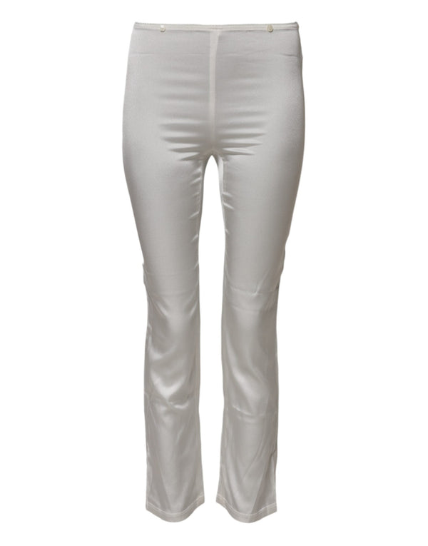Ivory Silk Tapered High Waist Pants Dolce & Gabbana
