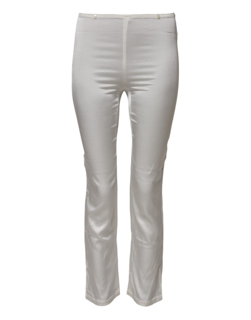 Ivory Silk Tapered High Waist Pants Dolce & Gabbana