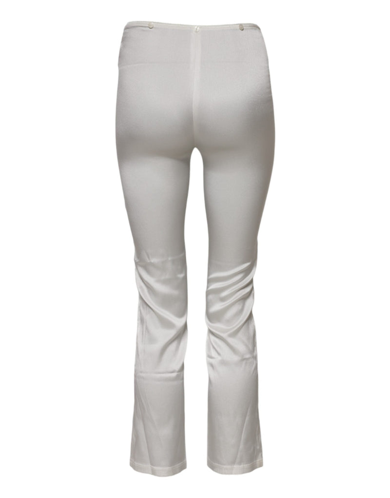 Ivory Silk Tapered High Waist Pants Dolce & Gabbana