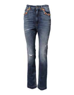Blue Rhinestone Embellished Denim Jeans Dolce & Gabbana