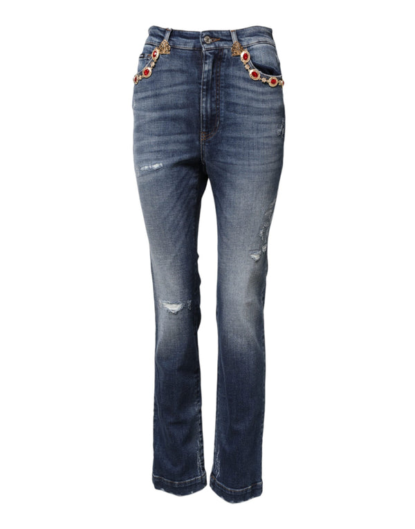 Blue Rhinestone Embellished Denim Jeans Dolce & Gabbana