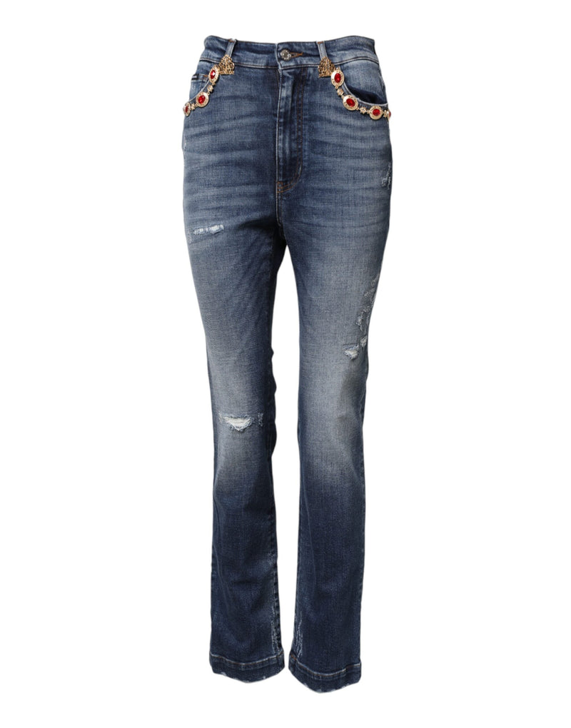 Blue Rhinestone Embellished Denim Jeans Dolce & Gabbana