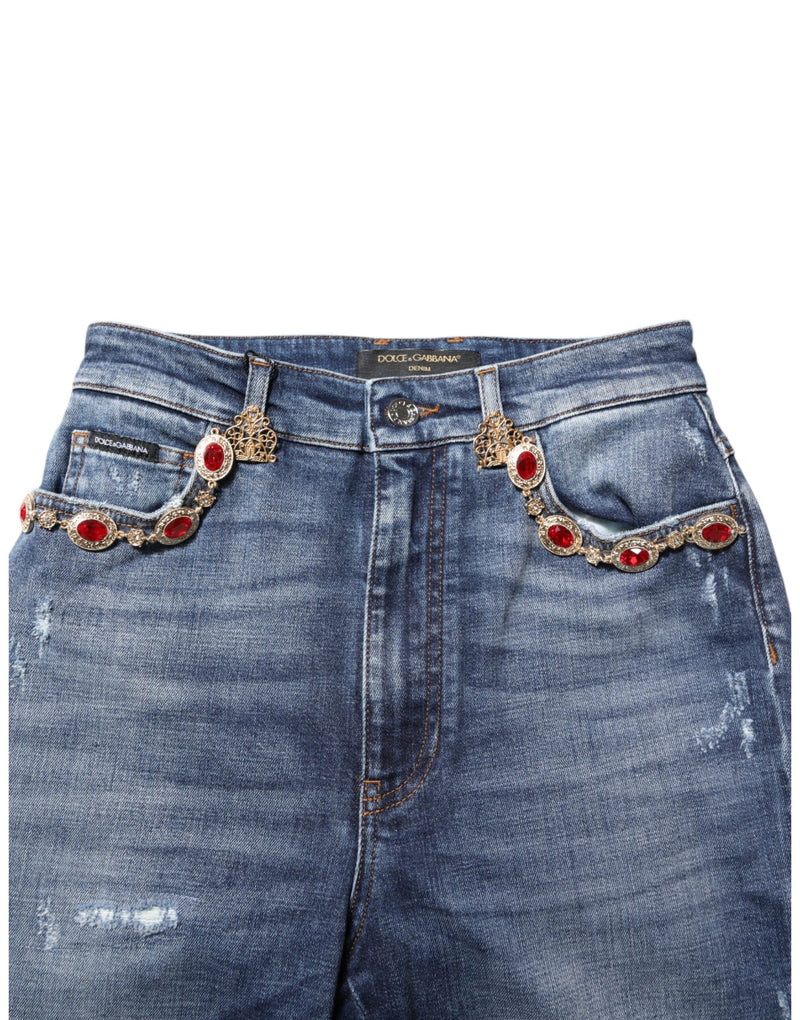 Blue Rhinestone Embellished Denim Jeans Dolce & Gabbana
