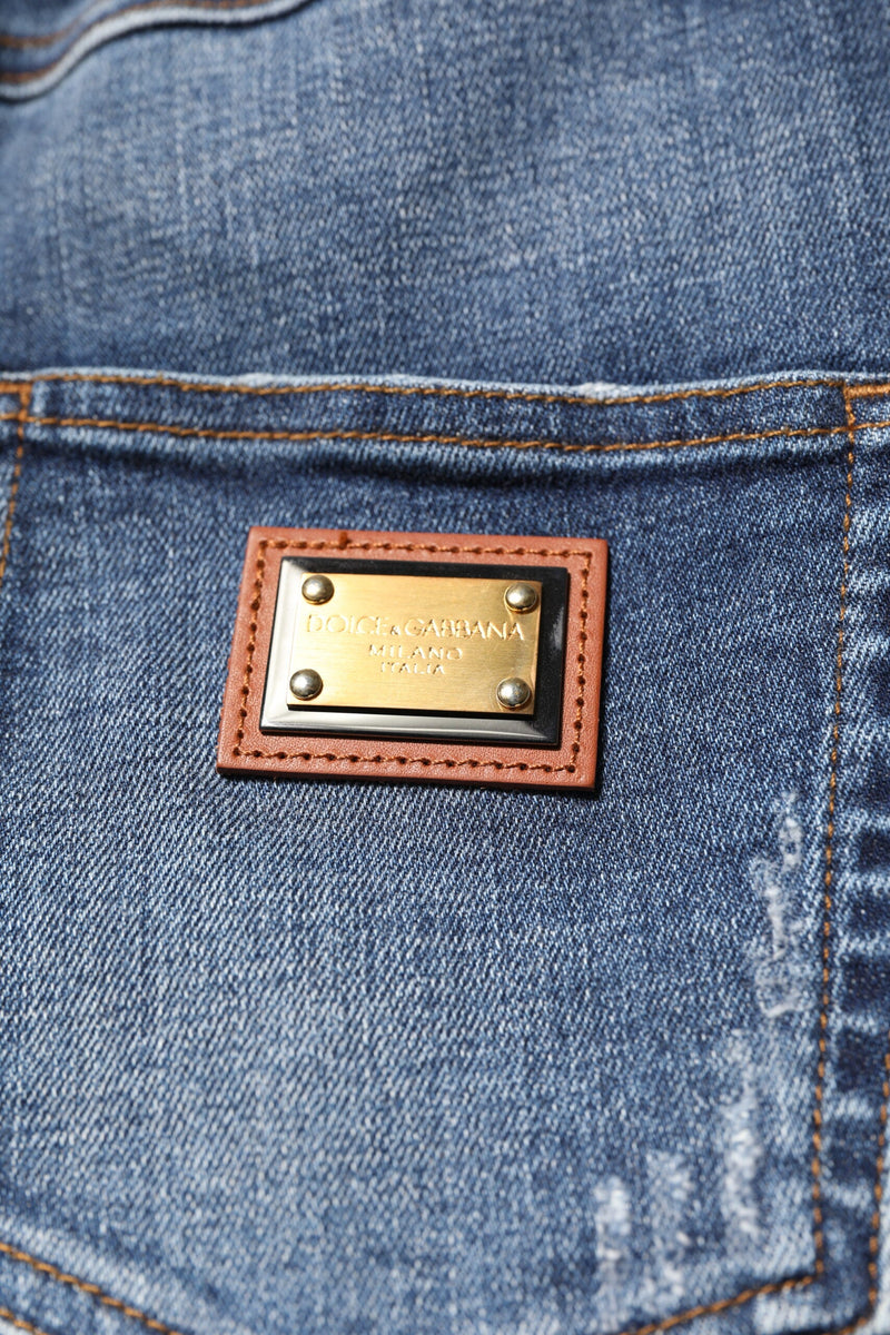 Blue Rhinestone Embellished Denim Jeans Dolce & Gabbana
