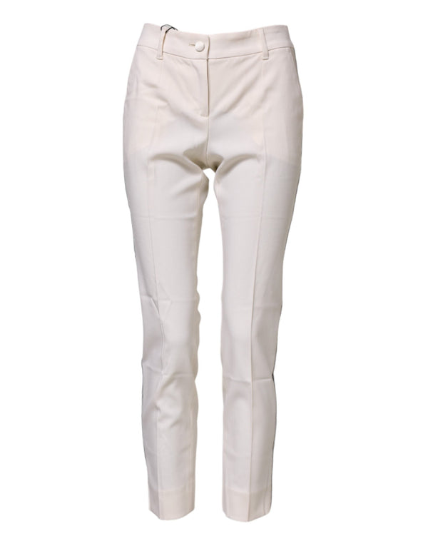 White Wool Tapered High Waist Pants Dolce & Gabbana