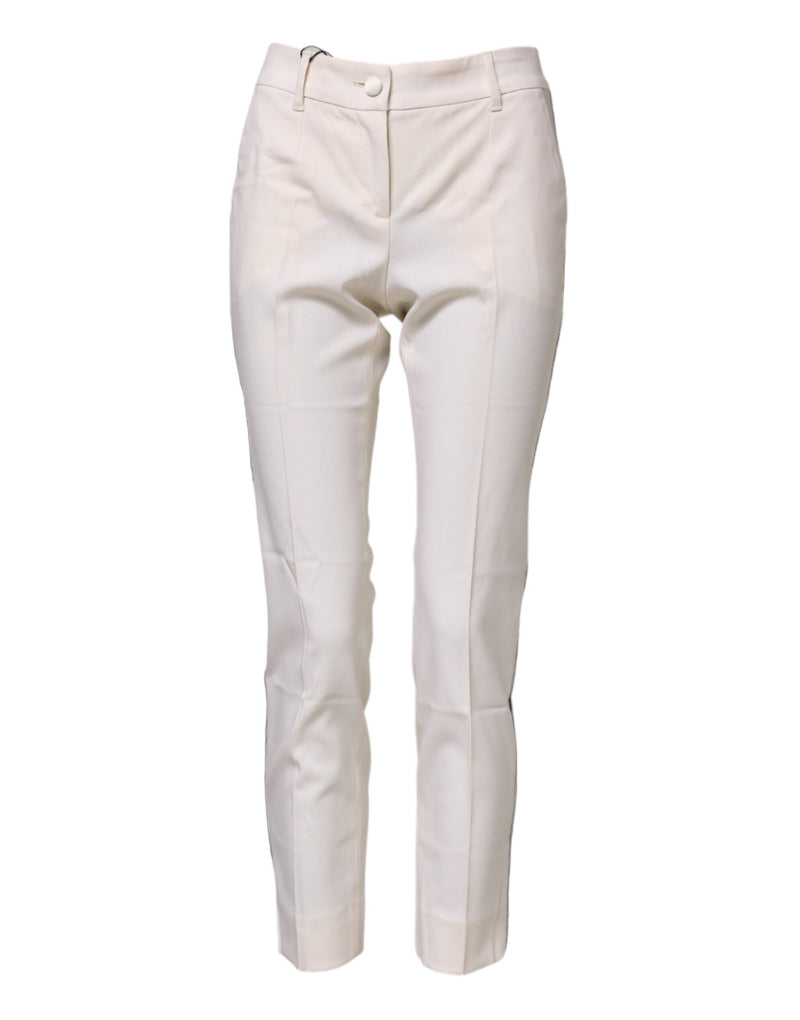 White Wool Tapered High Waist Pants Dolce & Gabbana