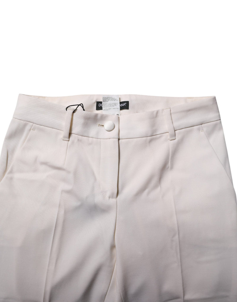 White Wool Tapered High Waist Pants Dolce & Gabbana
