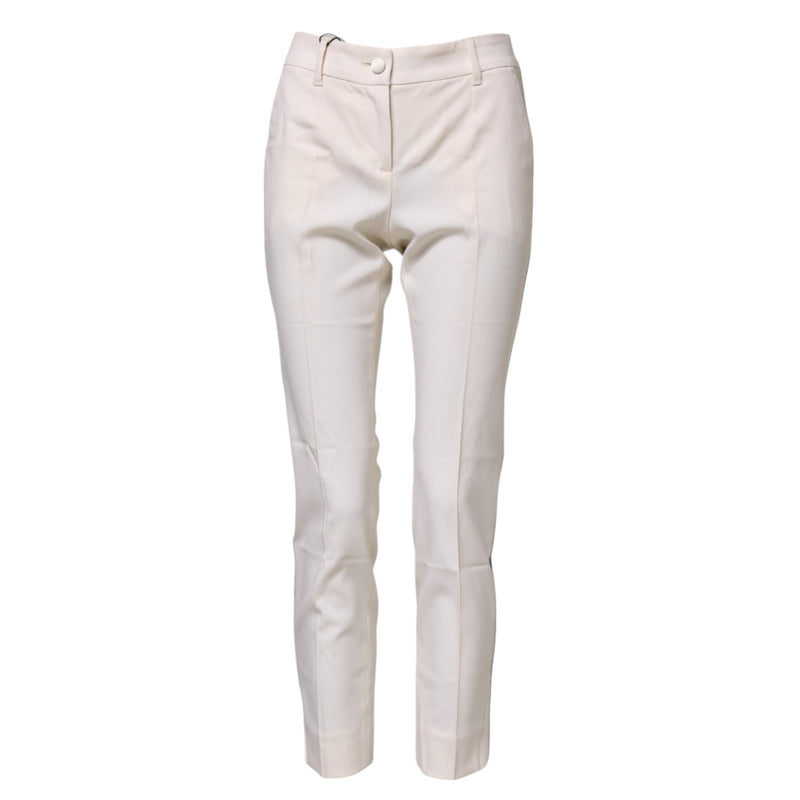 White Wool Tapered High Waist Pants Dolce & Gabbana