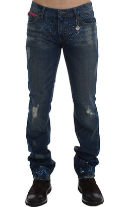 Chic Blue Wash Painted Slim Fit Jeans Costume National