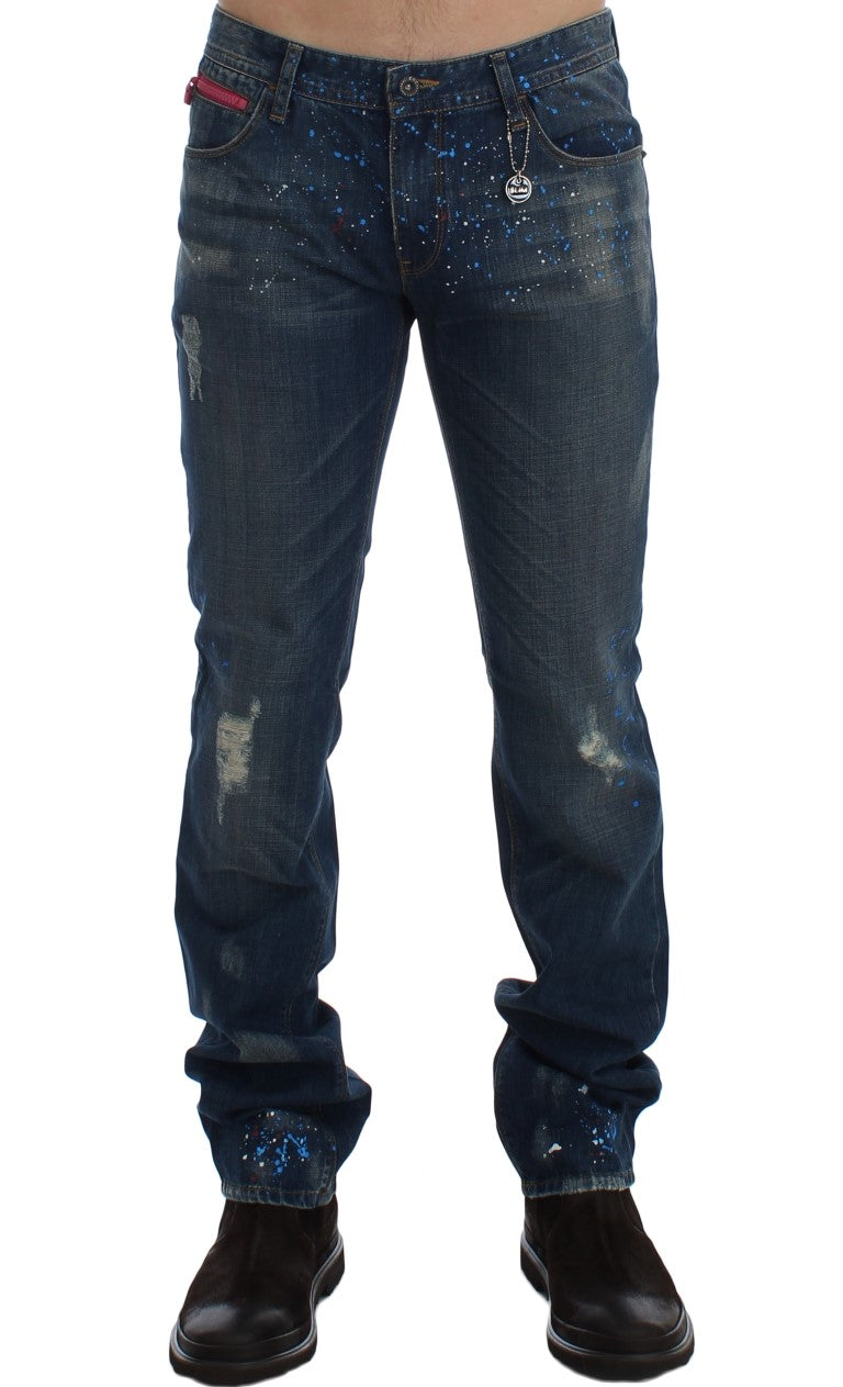 Chic Blue Wash Painted Slim Fit Jeans Costume National