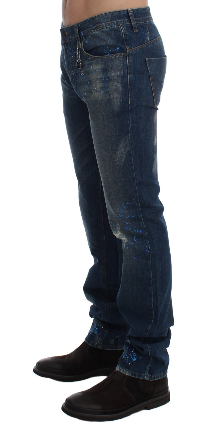 Chic Blue Wash Painted Slim Fit Jeans Costume National