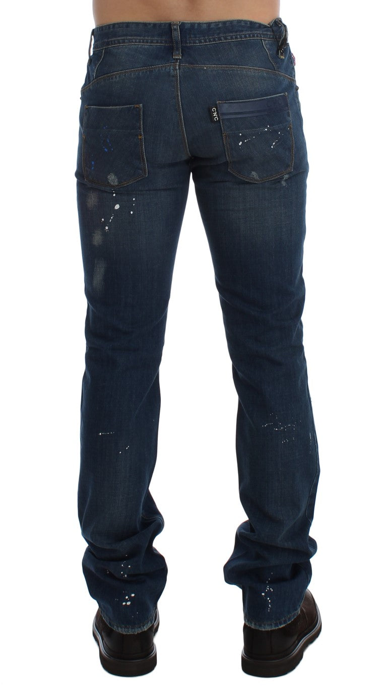 Chic Blue Wash Painted Slim Fit Jeans Costume National