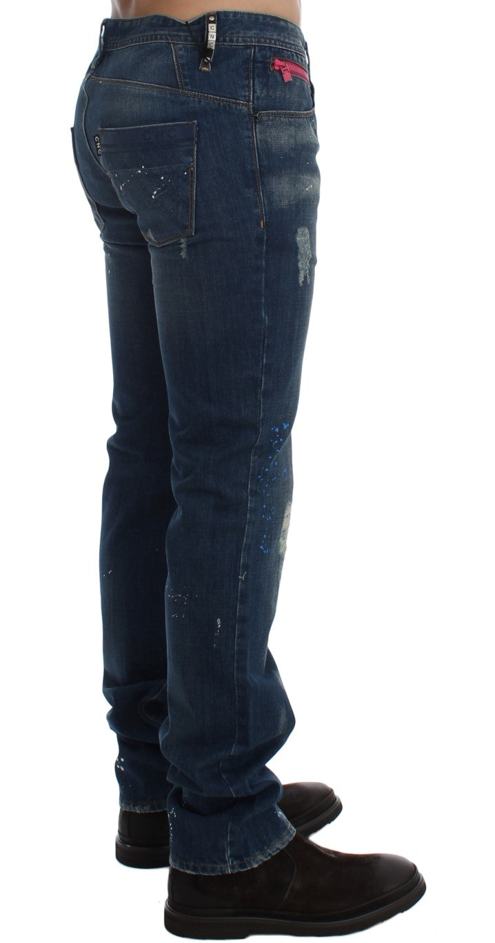 Chic Blue Wash Painted Slim Fit Jeans Costume National