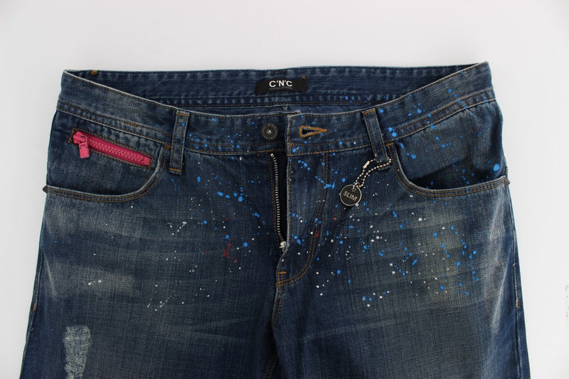 Chic Blue Wash Painted Slim Fit Jeans Costume National