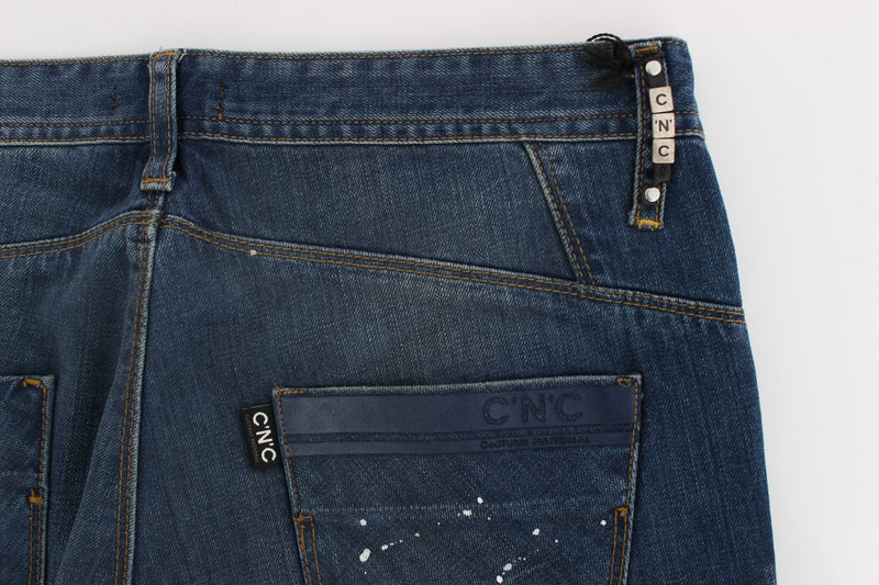 Chic Blue Wash Painted Slim Fit Jeans Costume National