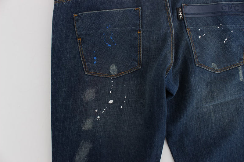 Chic Blue Wash Painted Slim Fit Jeans Costume National