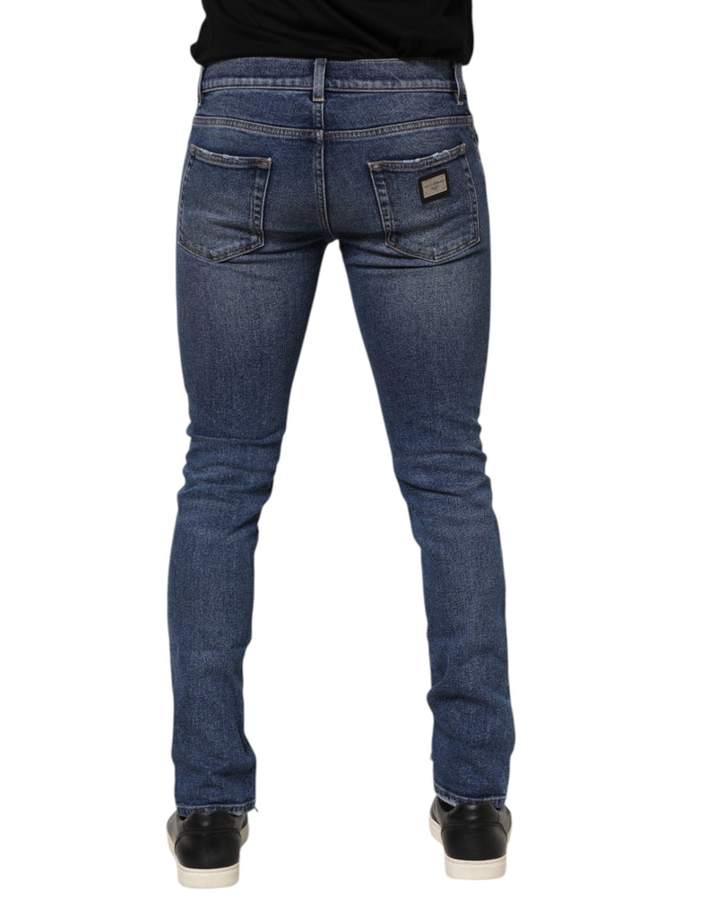 Blue Washed Skinny Cotton Tattered Denim Jeans Dolce & Gabbana
