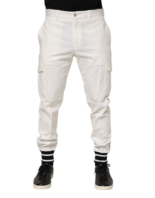 White Cotton Jogger Cargo Skinny Men Pants Dolce & Gabbana
