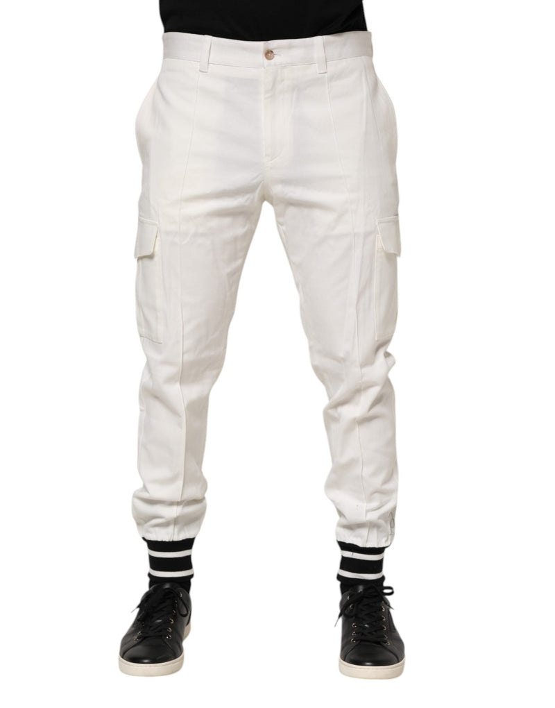 White Cotton Jogger Cargo Skinny Men Pants Dolce & Gabbana