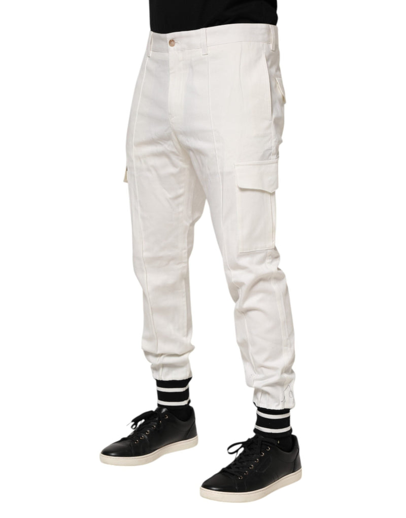 White Cotton Jogger Cargo Skinny Men Pants Dolce & Gabbana