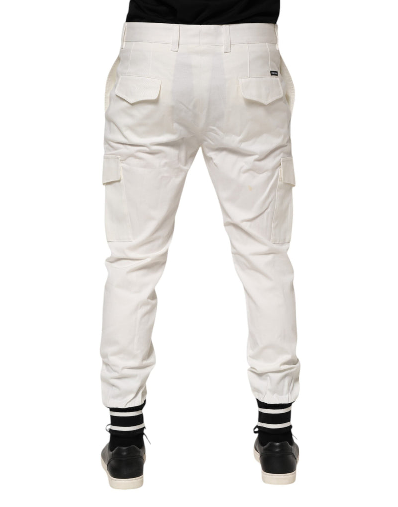 White Cotton Jogger Cargo Skinny Men Pants Dolce & Gabbana