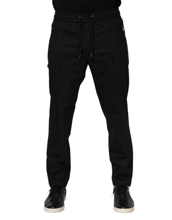 Black Striped Wool Men Jogger Pants Dolce & Gabbana