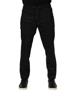 Black Striped Wool Men Jogger Pants Dolce & Gabbana