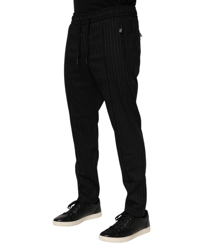 Black Striped Wool Men Jogger Pants Dolce & Gabbana