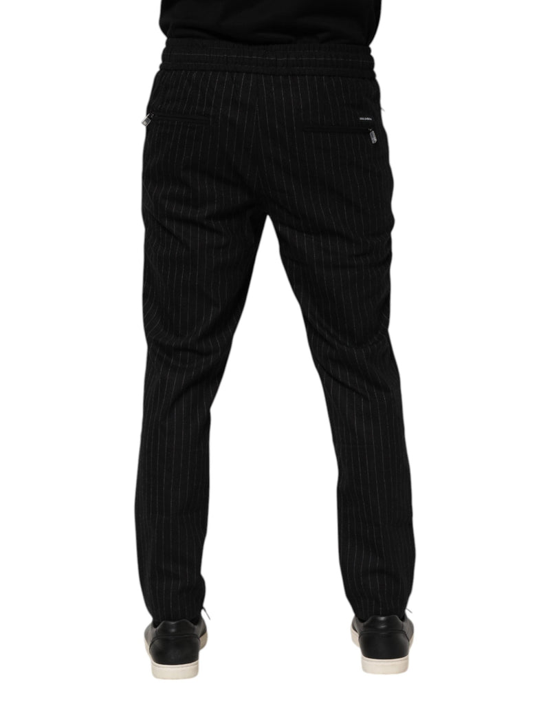 Black Striped Wool Men Jogger Pants Dolce & Gabbana