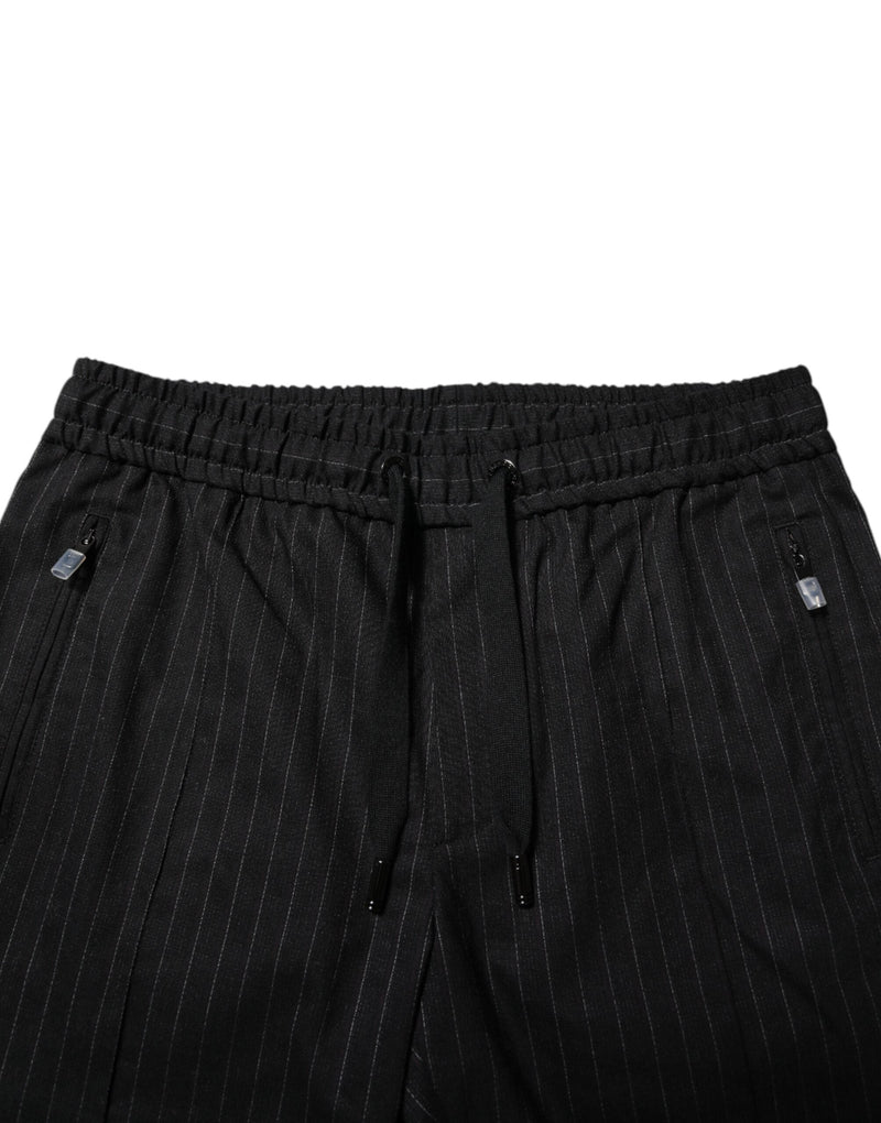 Black Striped Wool Men Jogger Pants Dolce & Gabbana