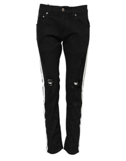 Black Tattered White Lining Skinny Denim Jeans Dolce & Gabbana