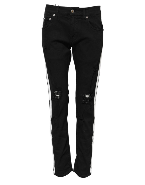 Black Tattered White Lining Skinny Denim Jeans Dolce & Gabbana