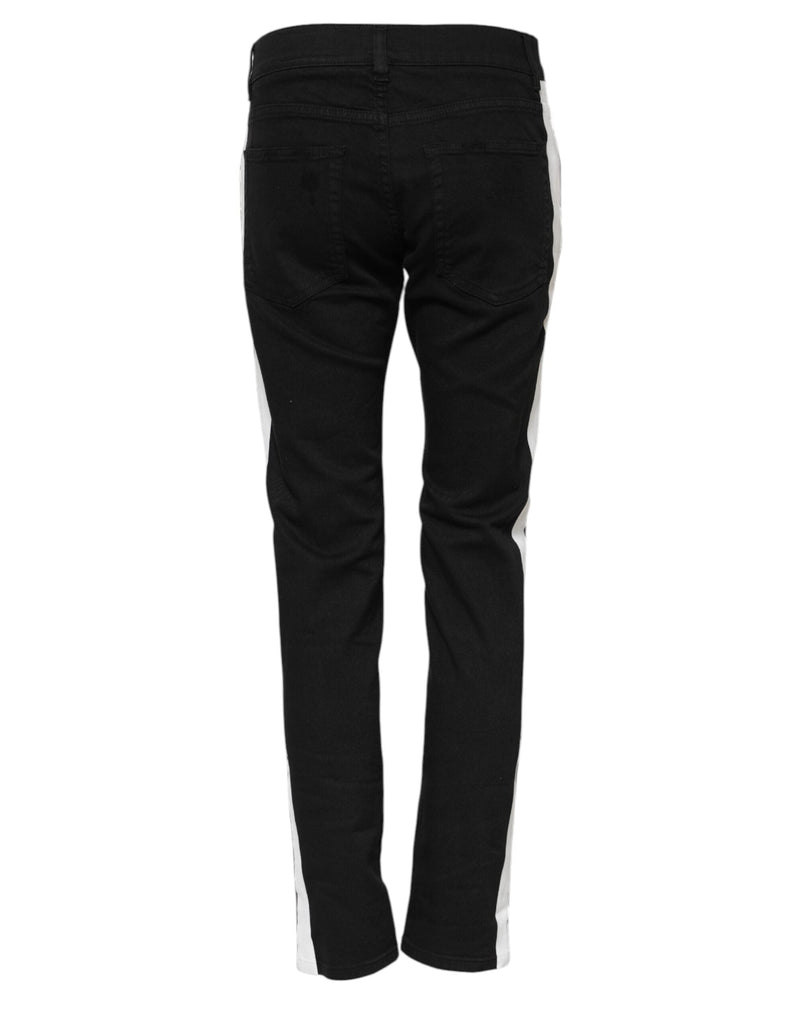 Black Tattered White Lining Skinny Denim Jeans Dolce & Gabbana