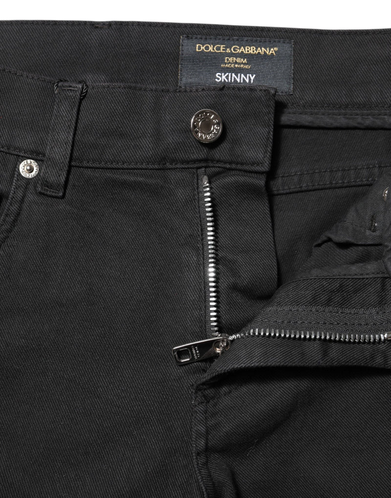 Black Tattered White Lining Skinny Denim Jeans Dolce & Gabbana
