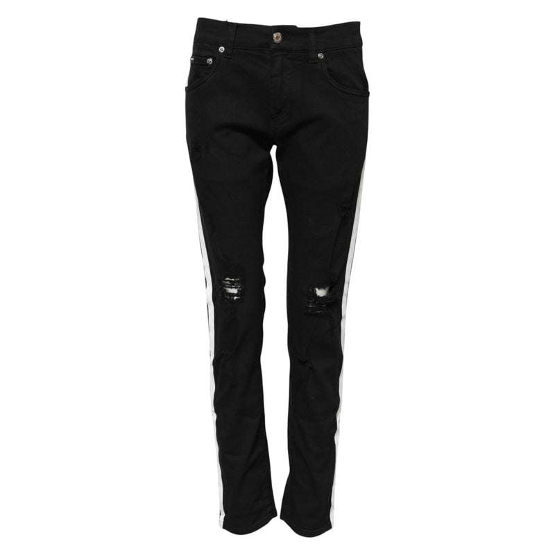 Black Tattered White Lining Skinny Denim Jeans Dolce & Gabbana