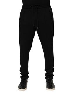 Black Viscose Skinny Logo Men Jogger Pants Dolce & Gabbana