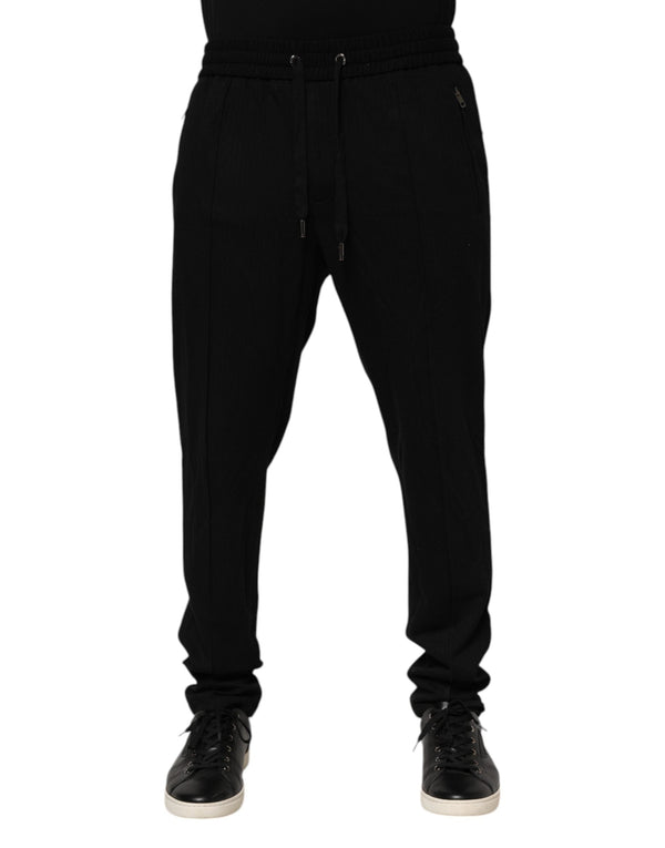 Black Viscose Skinny Logo Men Jogger Pants Dolce & Gabbana