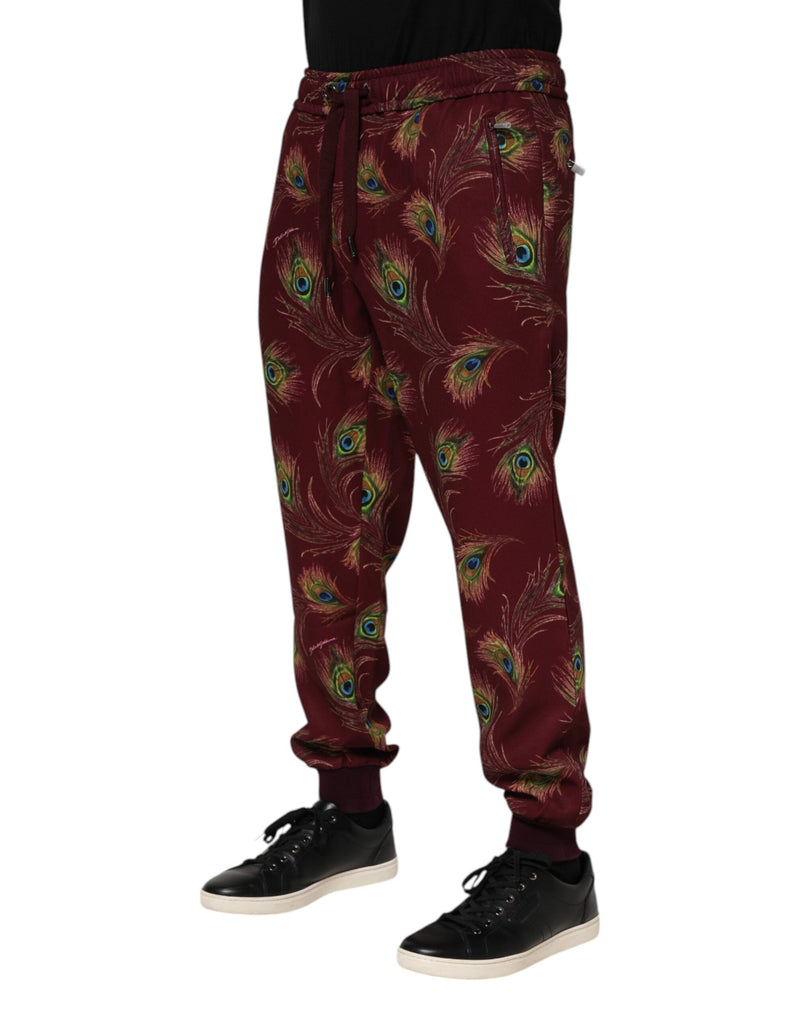 Burgundy Peacock Feather Print Jogger Pants Dolce & Gabbana