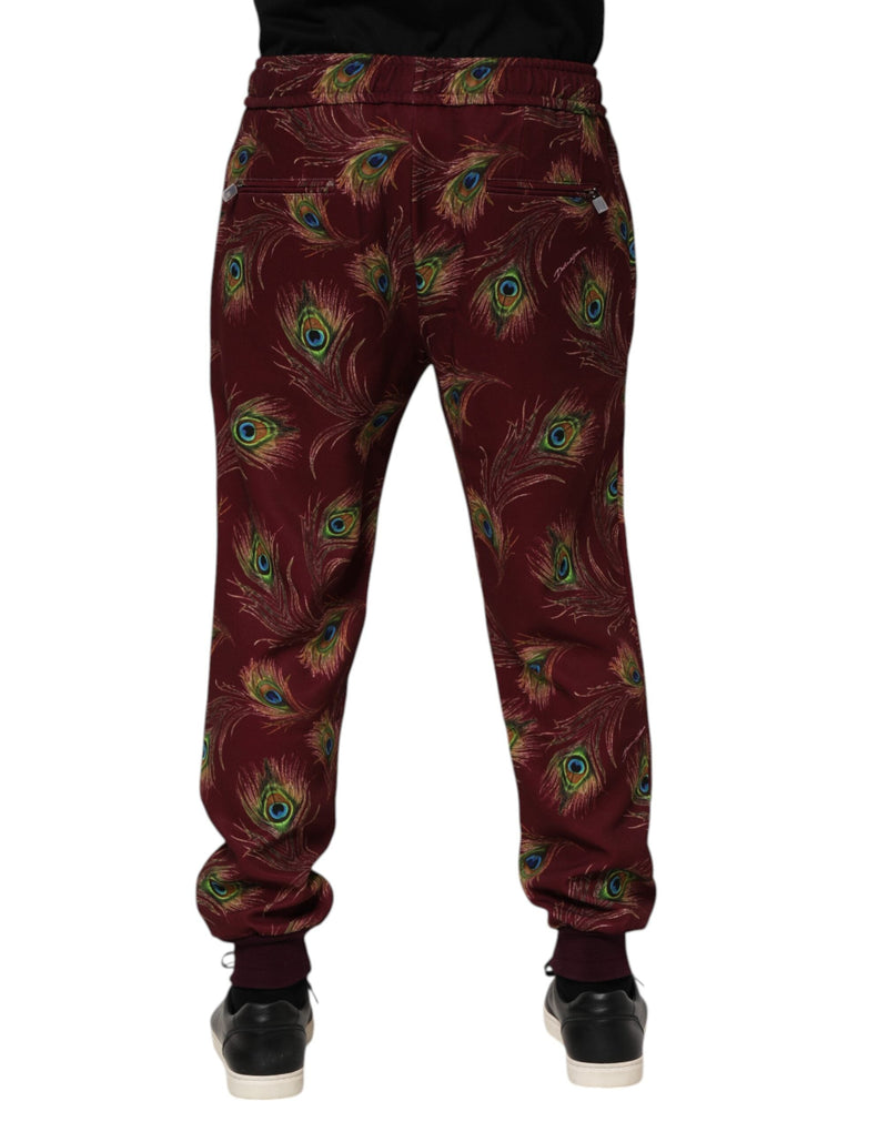 Burgundy Peacock Feather Print Jogger Pants Dolce & Gabbana