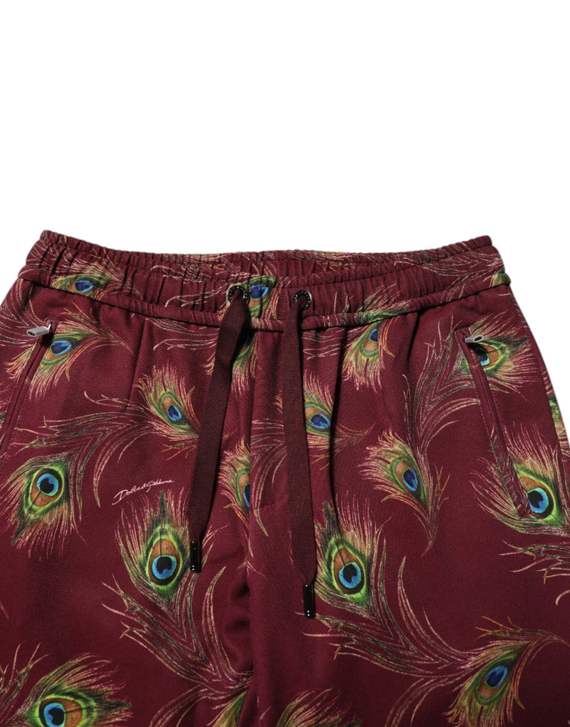 Burgundy Peacock Feather Print Jogger Pants Dolce & Gabbana