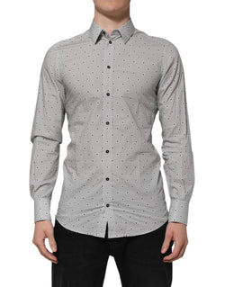 Gray Dotted Semi Fitted GOLD Men Formal Shirt Dolce & Gabbana