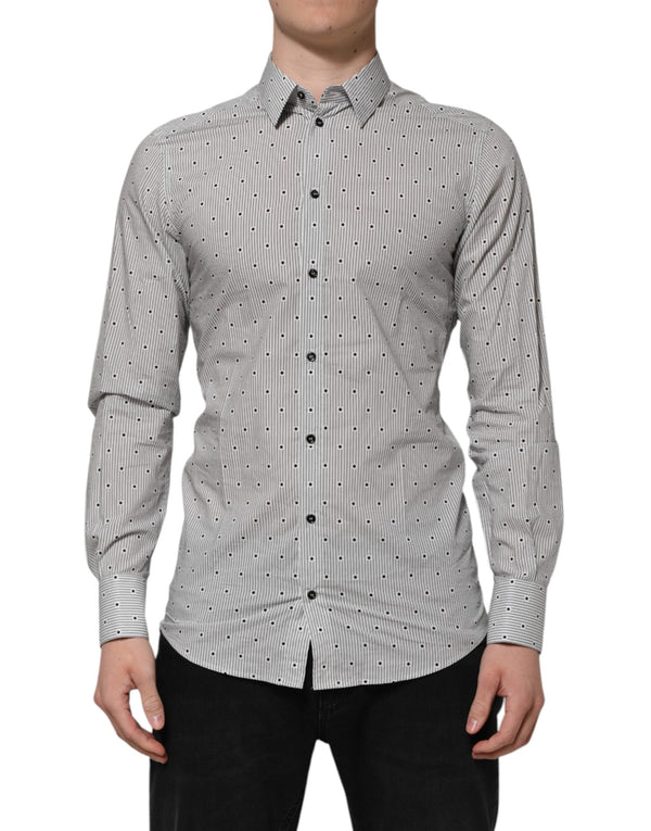 Gray Dotted Semi Fitted GOLD Men Formal Shirt Dolce & Gabbana
