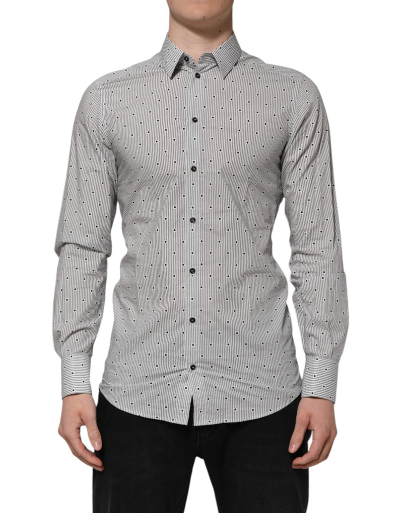 Gray Dotted Semi Fitted GOLD Men Formal Shirt Dolce & Gabbana