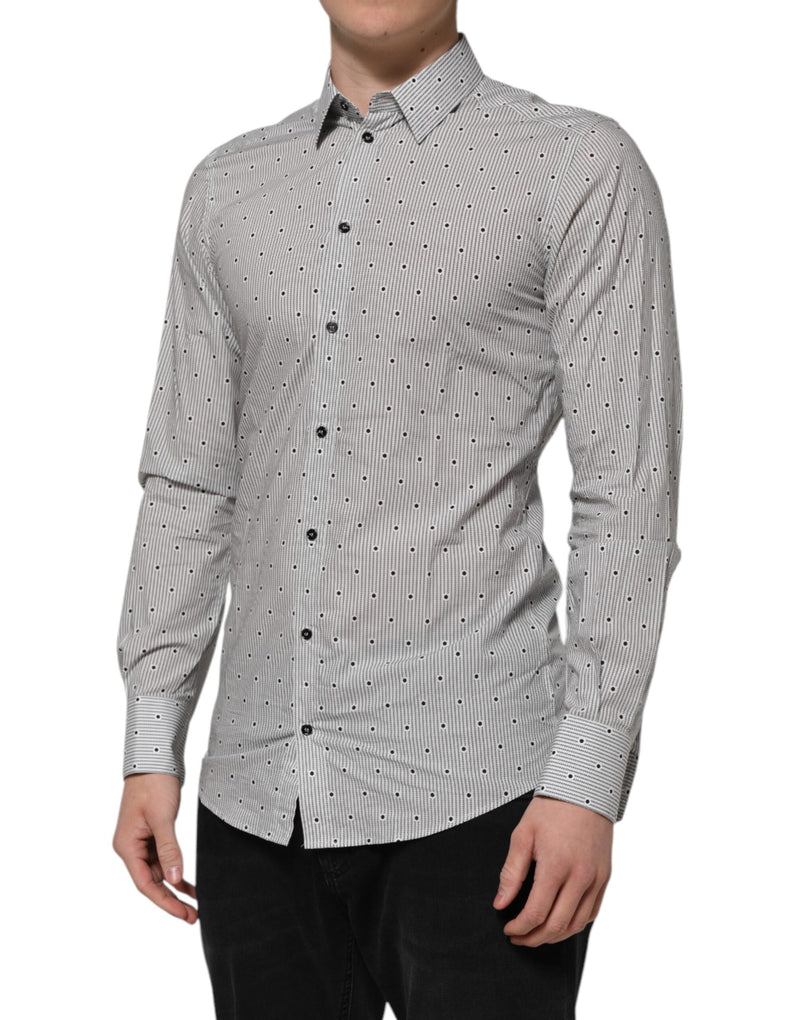 Gray Dotted Semi Fitted GOLD Men Formal Shirt Dolce & Gabbana