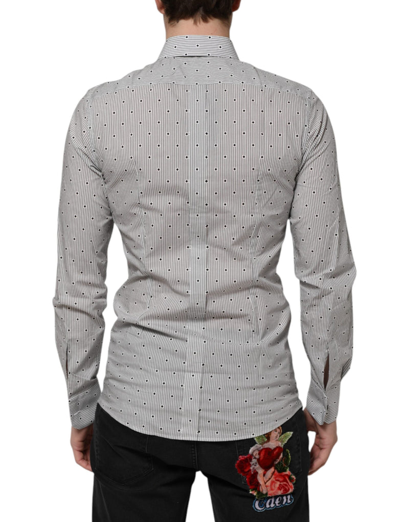 Gray Dotted Semi Fitted GOLD Men Formal Shirt Dolce & Gabbana