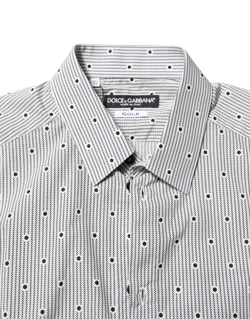 Gray Dotted Semi Fitted GOLD Men Formal Shirt Dolce & Gabbana