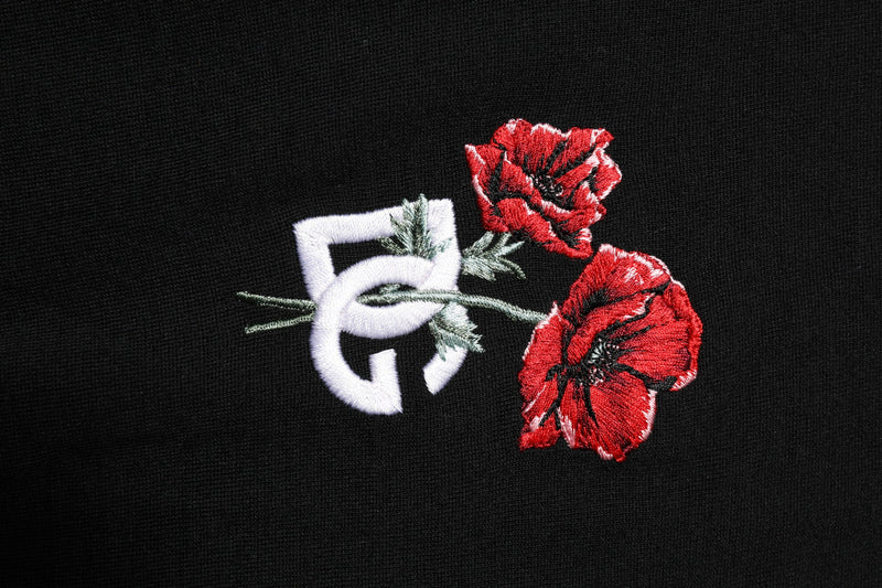 Black Wool DG Logo Rose Collared Polo T-shirt Dolce & Gabbana
