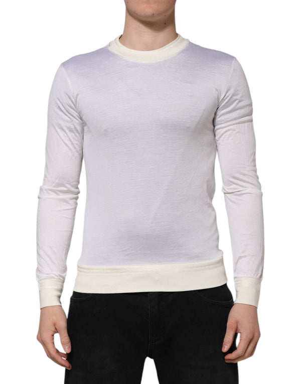 White Silk Crew Neck Long Sleeves T-shirt Dolce & Gabbana
