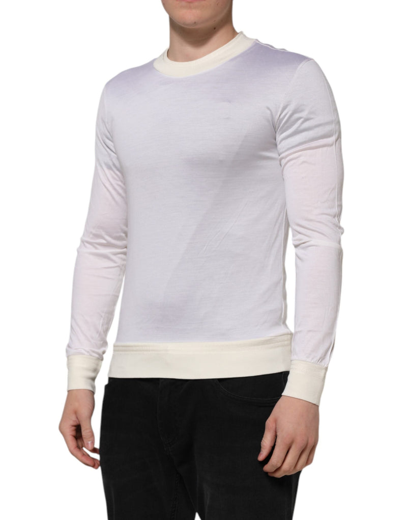White Silk Crew Neck Long Sleeves T-shirt Dolce & Gabbana