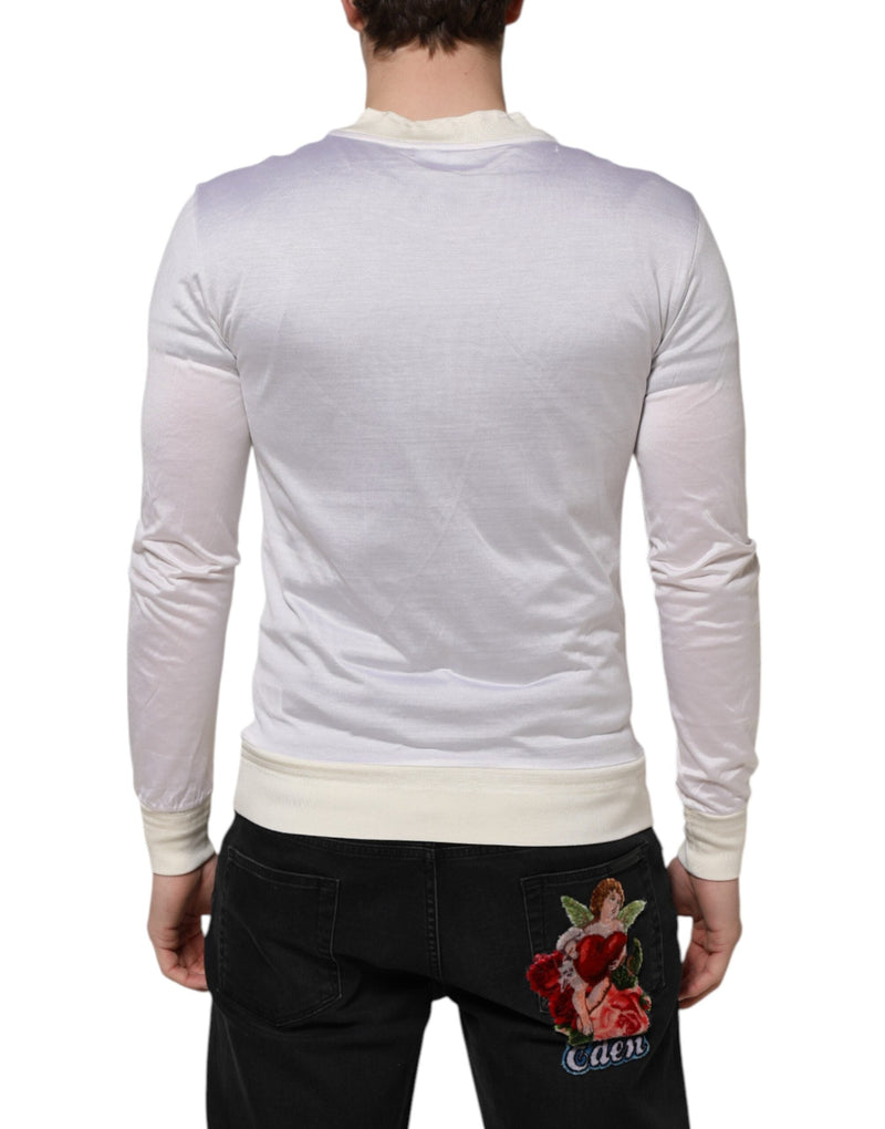White Silk Crew Neck Long Sleeves T-shirt Dolce & Gabbana